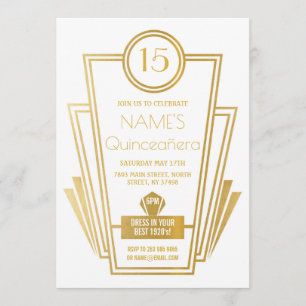 1920-talets Quinceanera Art Deco Gatsby Guld Inbju Inbjudningar