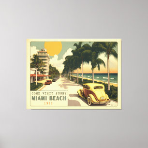 1920-talets Retro Miami Beach Ocean Drive Postcard Canvastryck