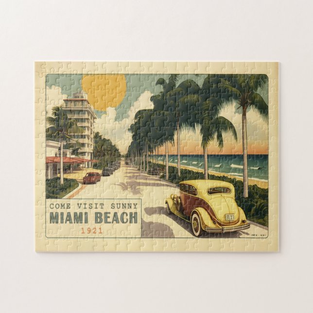 1920-talets Retro Miami Beach Ocean Drive Postcard Pussel (Horisontell)