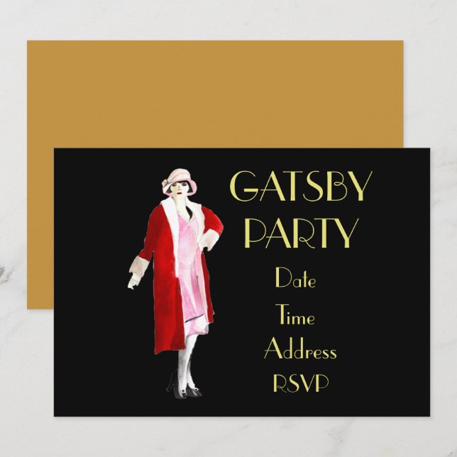 1920-talets roaminginbjudan till två flapper-parti inbjudningar (Fram/baksida)