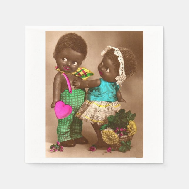 1920-talets RPPC-svartvita dockor i kärlek Pappersservett (Framsidan)