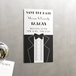 1920-talets Stil Tuxedo Bröllop spara datum Magnet