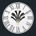 1920-talets Vintage Art Deco Palmetto Stor Klocka<br><div class="desc">Vintage 1920-talets konsthugga stil-klocka med en palmetto-fläkt med svarta siffror runt klockan.</div>