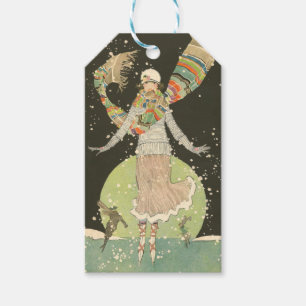 1920-talets Vintage Woman Ice Skater Gift Märkre Presentetikett