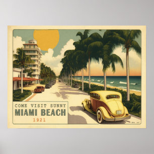 1920-talets vykort för Miami Beach Ocean Drive Poster