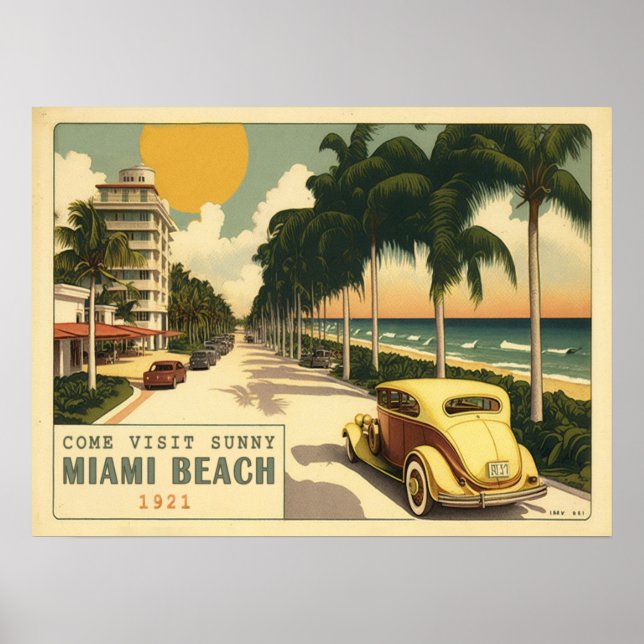1920-talets vykort för Miami Beach Ocean Drive Poster (Framsidan)