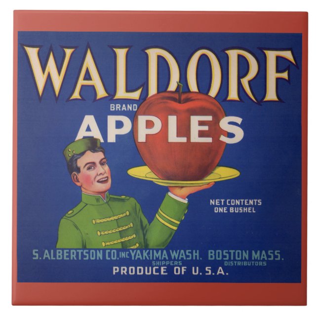 1920-talets Waldorf Apples låda-etikett Kakelplatta (Framsidan)