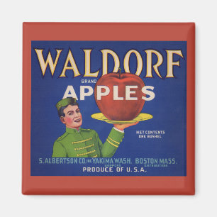 1920-talets Waldorf Apples låda-etikett Magnet