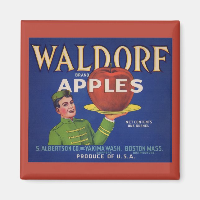 1920-talets Waldorf Apples låda-etikett Magnet (Framsidan)