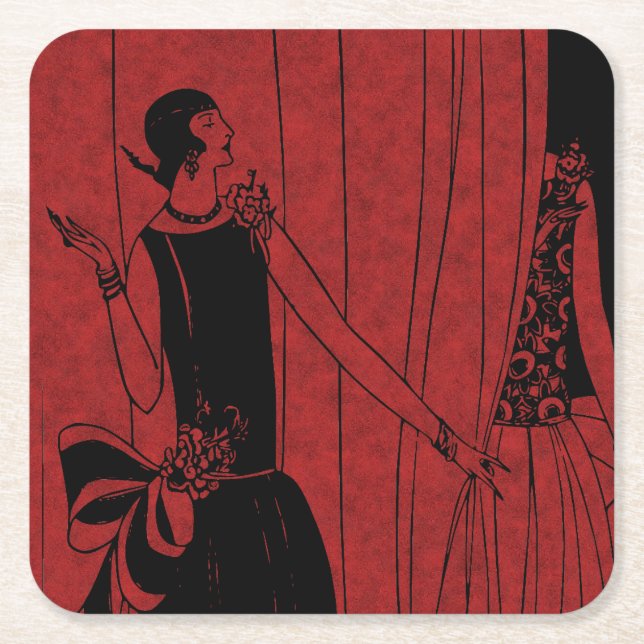 1920-tals Art Deco-modeshow Rött och svart Underlägg Papper Kvadrat (Framsidan)
