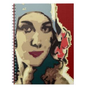 1920-tals dam i blå hatt Pop Art Anteckningsbok