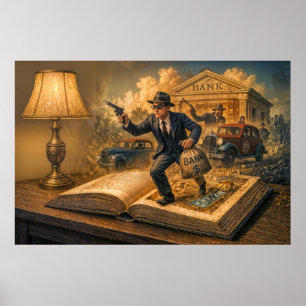 1920-tals gangsterbokscen illustration poster