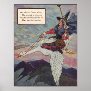 1920-tals Mother Goose ridande på sin jättegås Poster