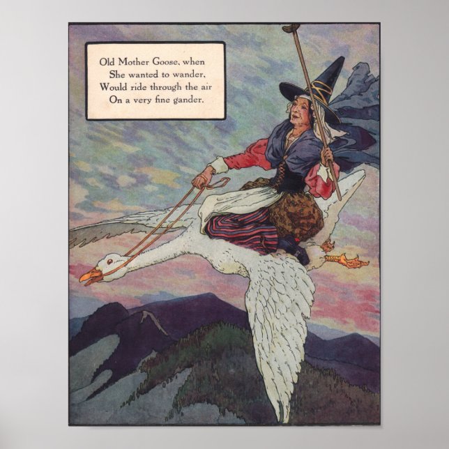 1920-tals Mother Goose ridande på sin jättegås Poster (Framsidan)