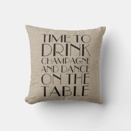 1920-tiden att dricka Champagne Burlap Pillow Kudde
