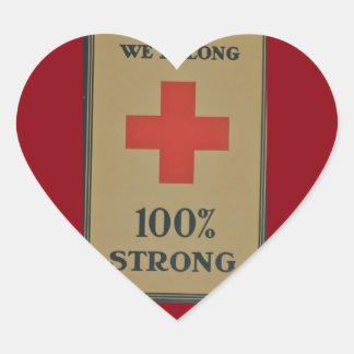 1920 WWI Red Kor "We Belong 100% Strong" Hjärtformat Klistermärke