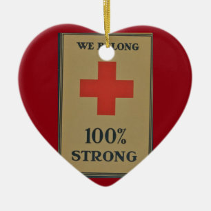 1920 WWI Red Kor "We Belong 100% Strong" Julgransprydnad Keramik