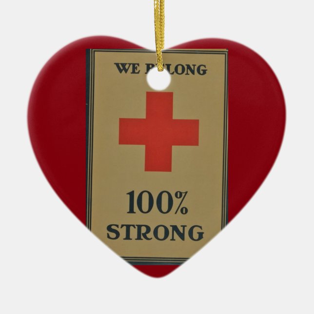 1920 WWI Red Kor "We Belong 100% Strong" Julgransprydnad Keramik (Framsidan)