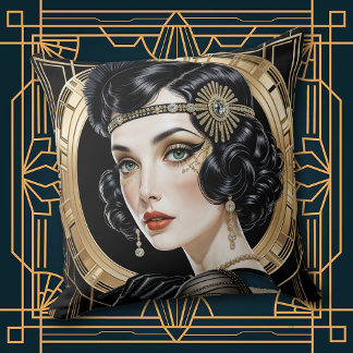1920s Cocktail Elegance Flapper Girl Throw Pillow Kudde
