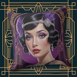 1920s Cocktail Elegance Flapper Girl Throw Pillow Kudde