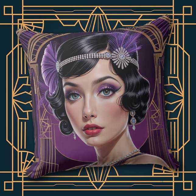 1920s Cocktail Elegance Flapper Girl Throw Pillow Kudde (Skapare uppladdad)
