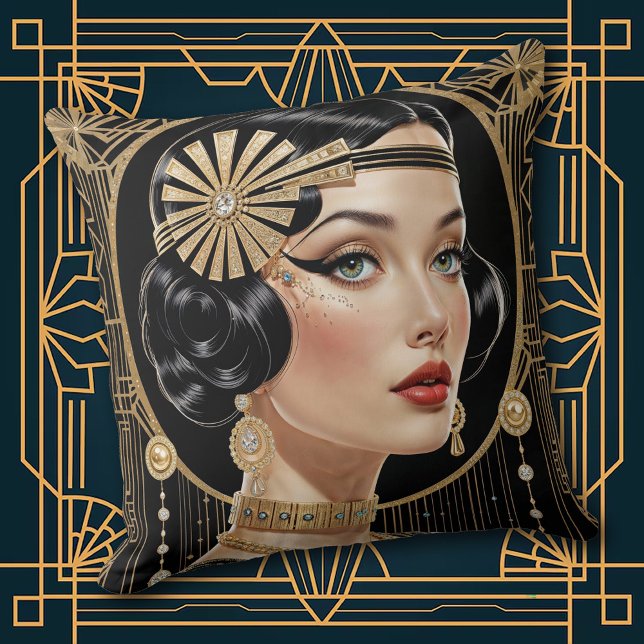 1920s Cocktail Elegance Flapper Girl Throw Pillow Kudde (Skapare uppladdad)