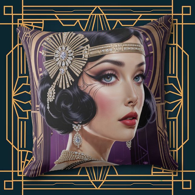 1920s Cocktail Elegance Flapper Girl Throw Pillow Kudde (Skapare uppladdad)