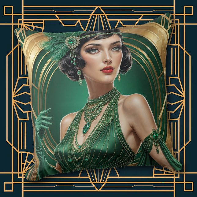 1920s Cocktail Elegance Flapper Girl Throw Pillow Kudde (Skapare uppladdad)