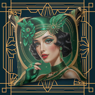 1920s Cocktail Elegance Flapper Girl Throw Pillow Kudde