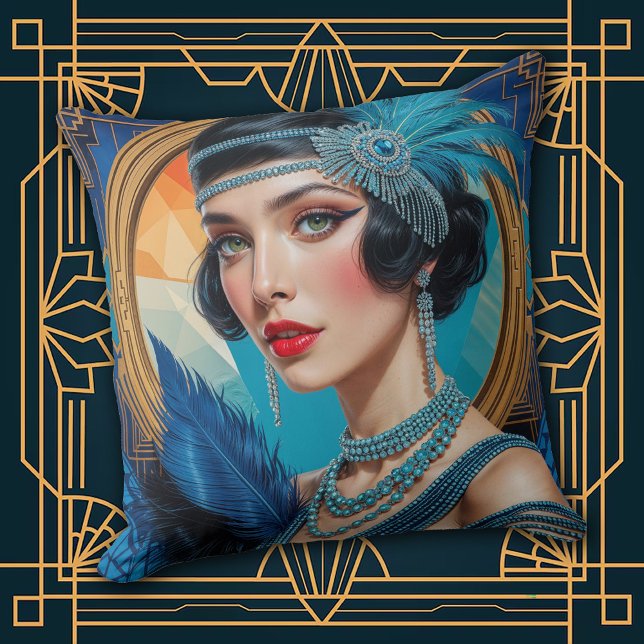 1920s Cocktail Elegance Flapper Girl Throw Pillow Kudde (Skapare uppladdad)