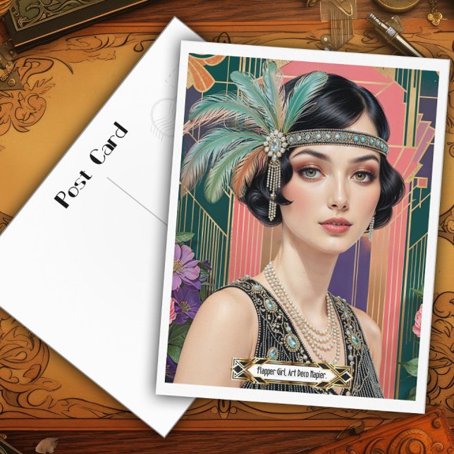 1920s Cocktail Elegance Flapper Girl Vykort (Skapare uppladdad)
