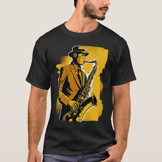 1920s Deco Era Jazz Musician Saxophone Player T Shirt (Framsida)