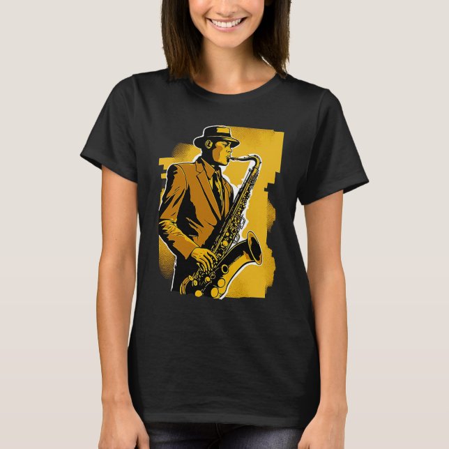 1920s Deco Era Jazz Musician Saxophone Player T Shirt (Framsida)