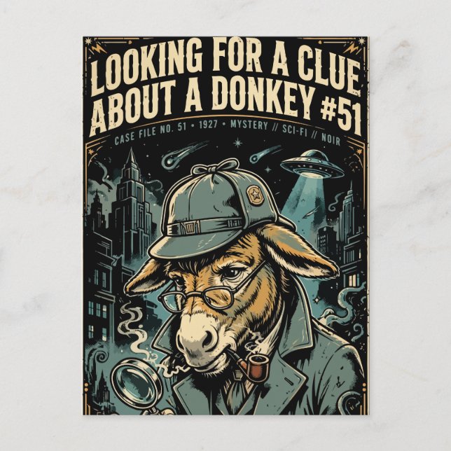 1920s Detective Donkey Noir Comic Helg Vykort (Framsida)