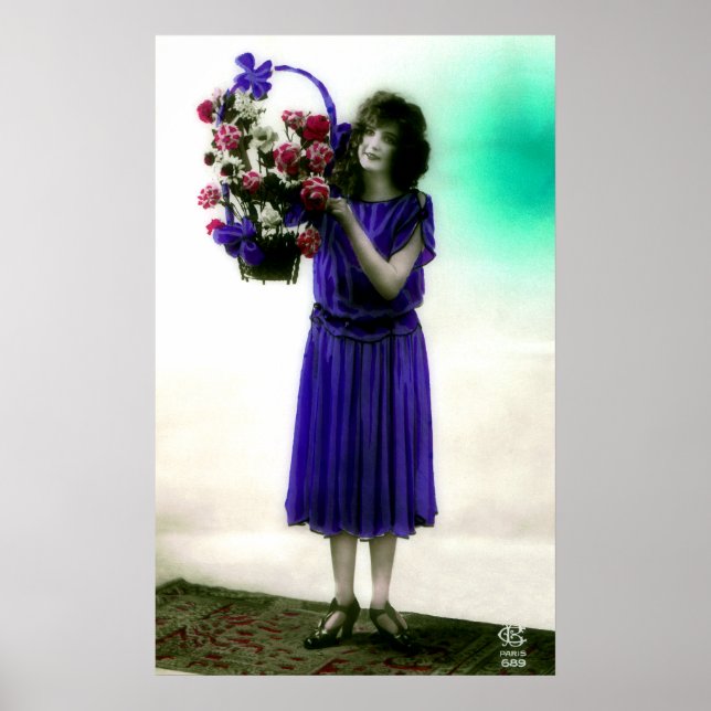 1920's Era Glamour Gal with Basket of Flowers Poster (Framsidan)