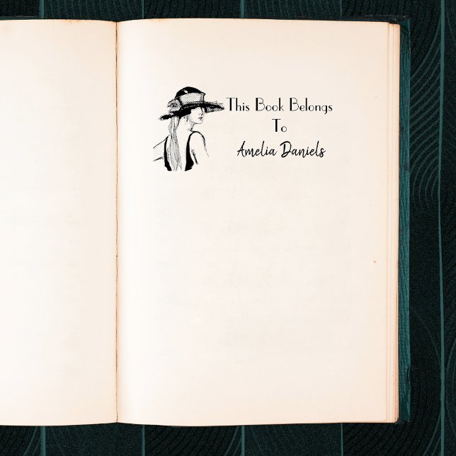 1920's Flapper Girl Monogram Bookplate Stämpel (Skapare uppladdad)