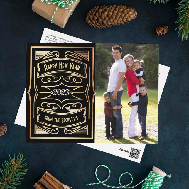 1920'S Gatsby Typography New Year Photo Helg Vykort (Skapare uppladdad)