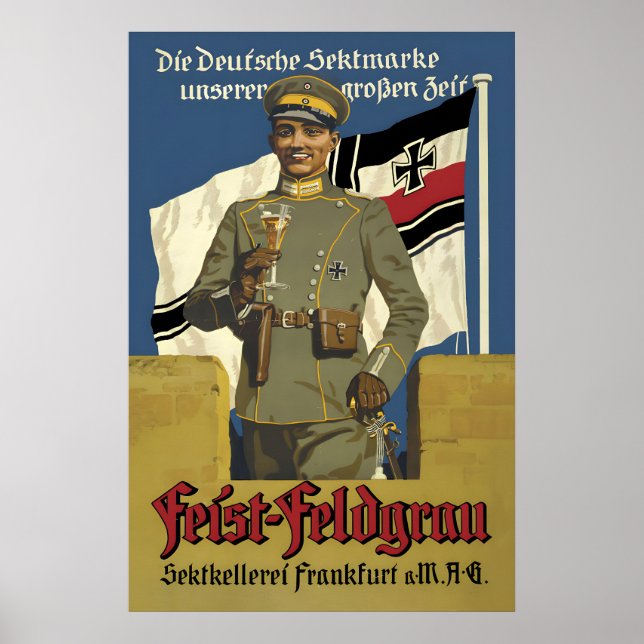 1920s German Sparkling Wine Poster Feist-Feldgrau (Framsidan)