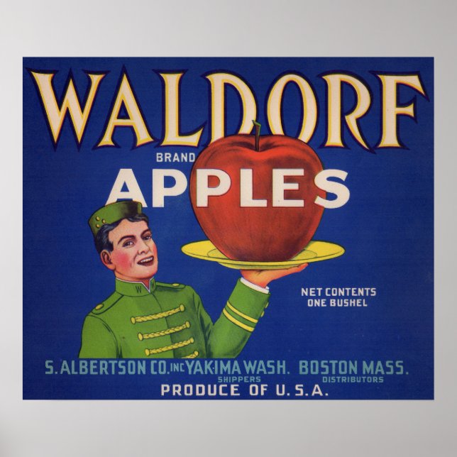 1920s Waldorf Apples låda-etikett Poster (Framsidan)