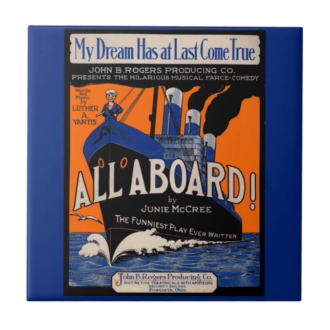 1921 All Aboard lakan-musikutskrift Kakelplatta (Framsidan)