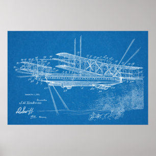 1921 Flygplanspatent Art Teckning Skriv ut Poster