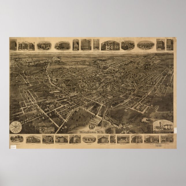 1921 Middletown, NY Birds Öga View Panoramic Karta Poster (Framsidan)