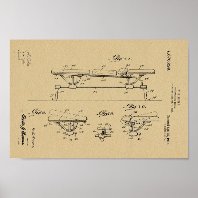 1921 Vintage Chiropraktic Bord Patent Art Print Poster (Framsidan)