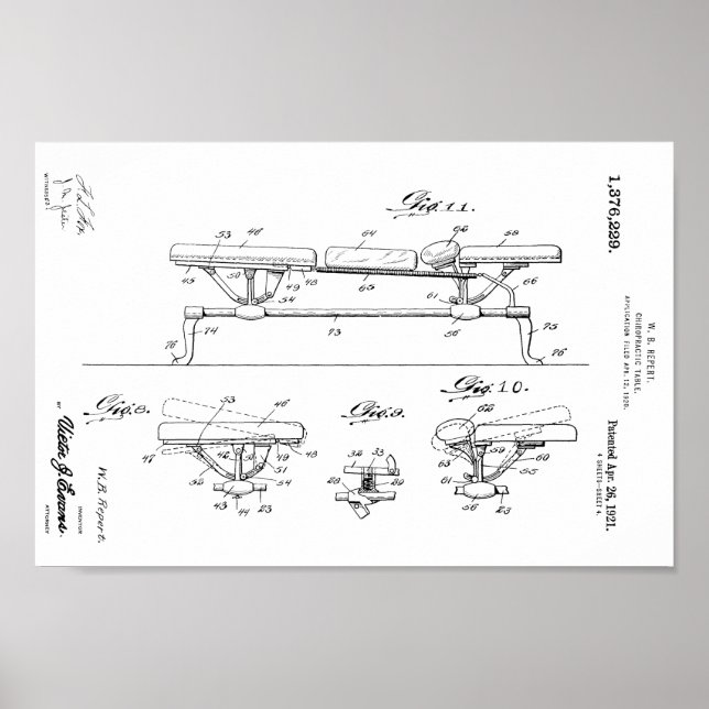 1921 Vintage Chiropraktic Bord Patent Art Print Poster (Framsidan)