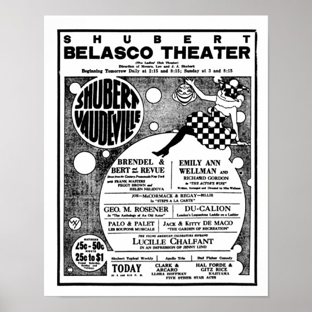 1921 vintage Vaudeville poster underhållning (Framsidan)