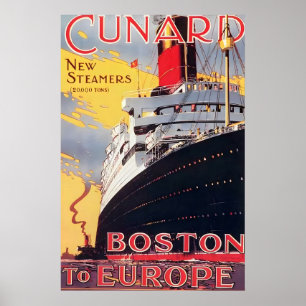 1922 Cunard-ångare-resaaffisch - Boston till Poster