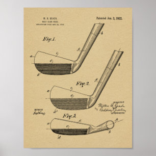 1922 Golf Klubb Head Design Patent Art Skriv ut Poster