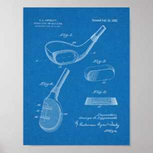 1922 Golf Klubb Head Design Patent Art Skriv ut Poster