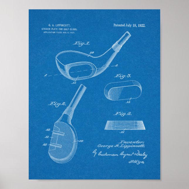 1922 Golf Klubb Head Design Patent Art Skriv ut Poster (Framsidan)
