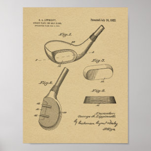 1922 Golf Klubb Head Design Patent Art Skriv ut Poster